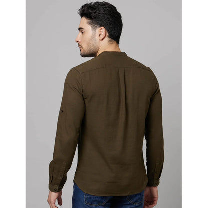 Brown Solid Cotton Shirt