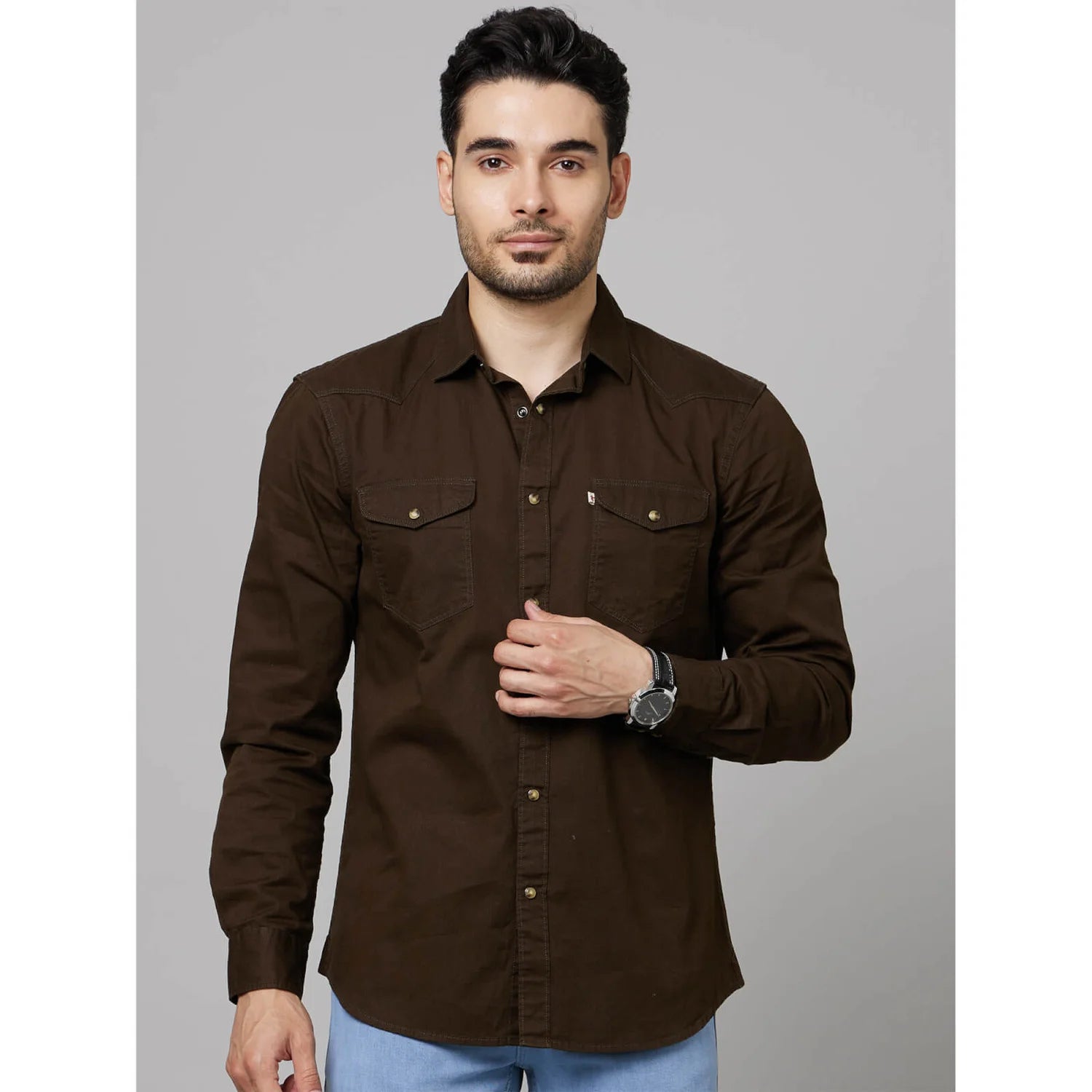 Green Solid Cotton Shirt