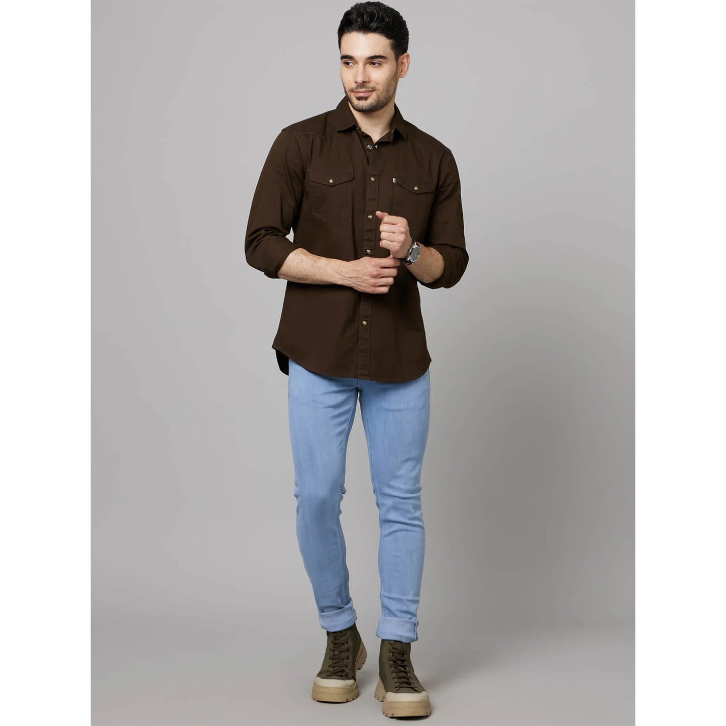 Green Solid Cotton Shirt