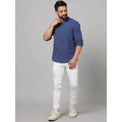 Blue Solid Cotton Shirt