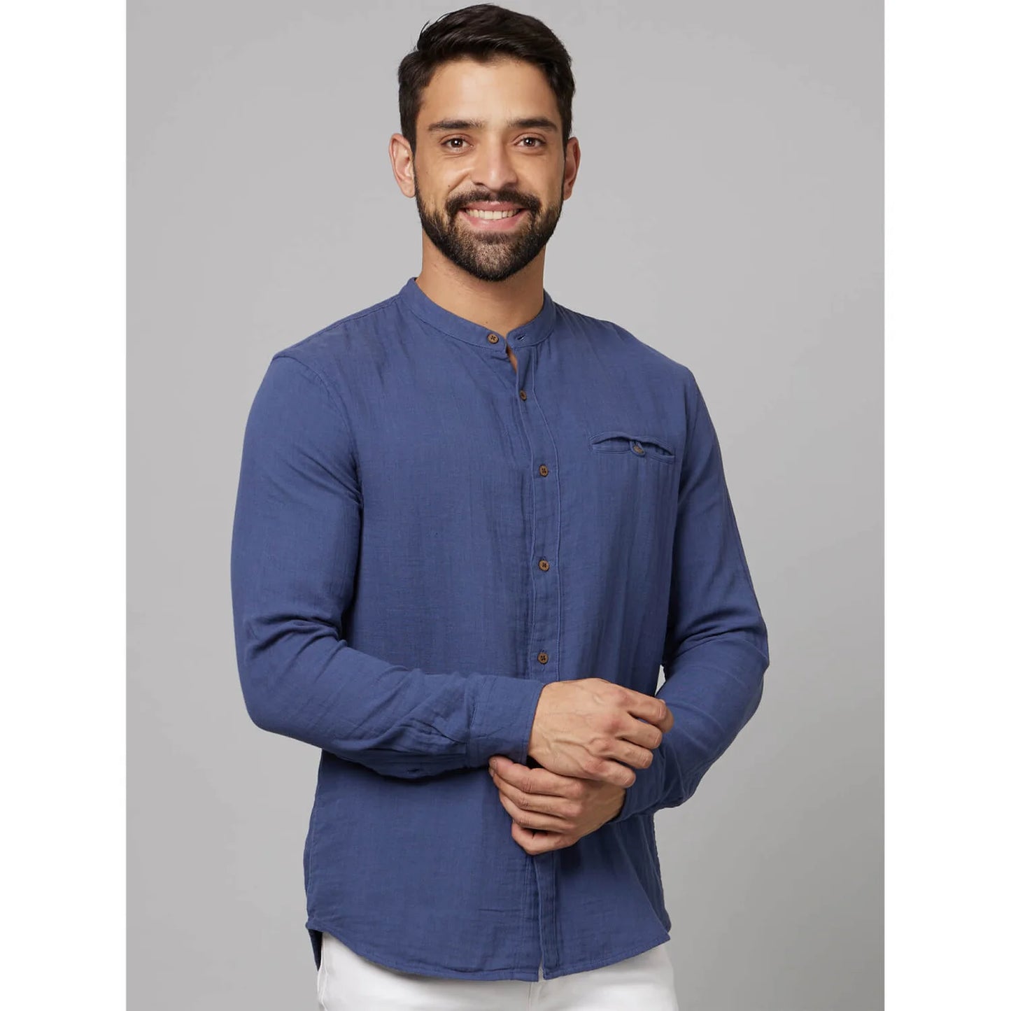 Blue Solid Cotton Shirt