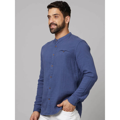 Blue Solid Cotton Shirt