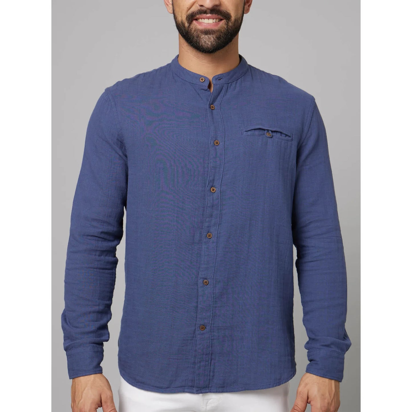 Blue Solid Cotton Shirt