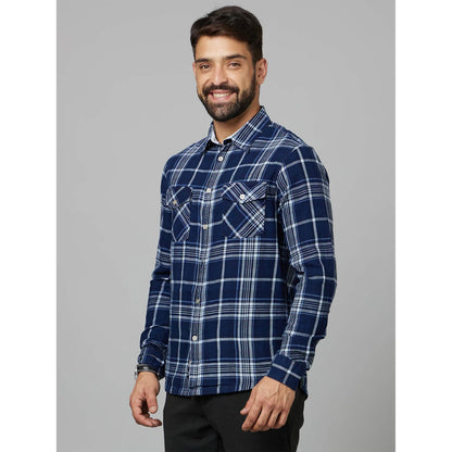 Navy Blue Checks Cotton Shirt