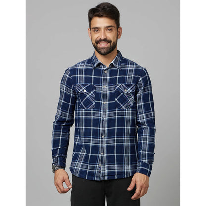 Navy Blue Checks Cotton Shirt