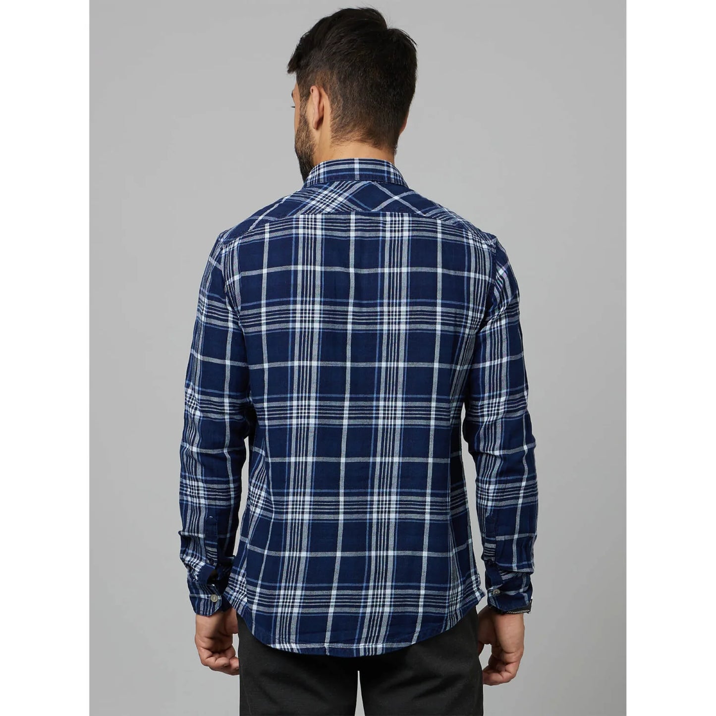 Navy Blue Checks Cotton Shirt