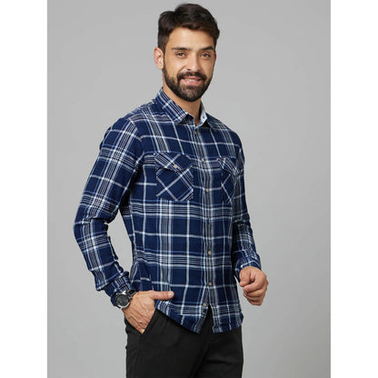 Navy Blue Checks Cotton Shirt