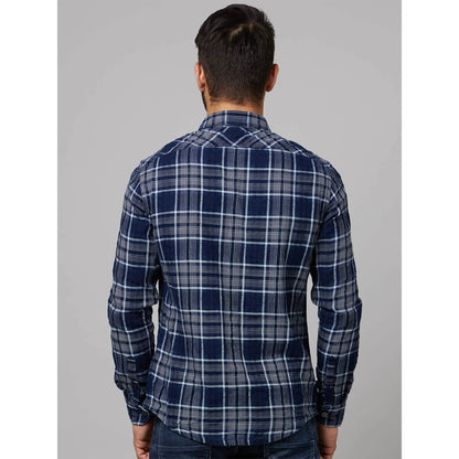 Navy Blue Checks Cotton Shirt