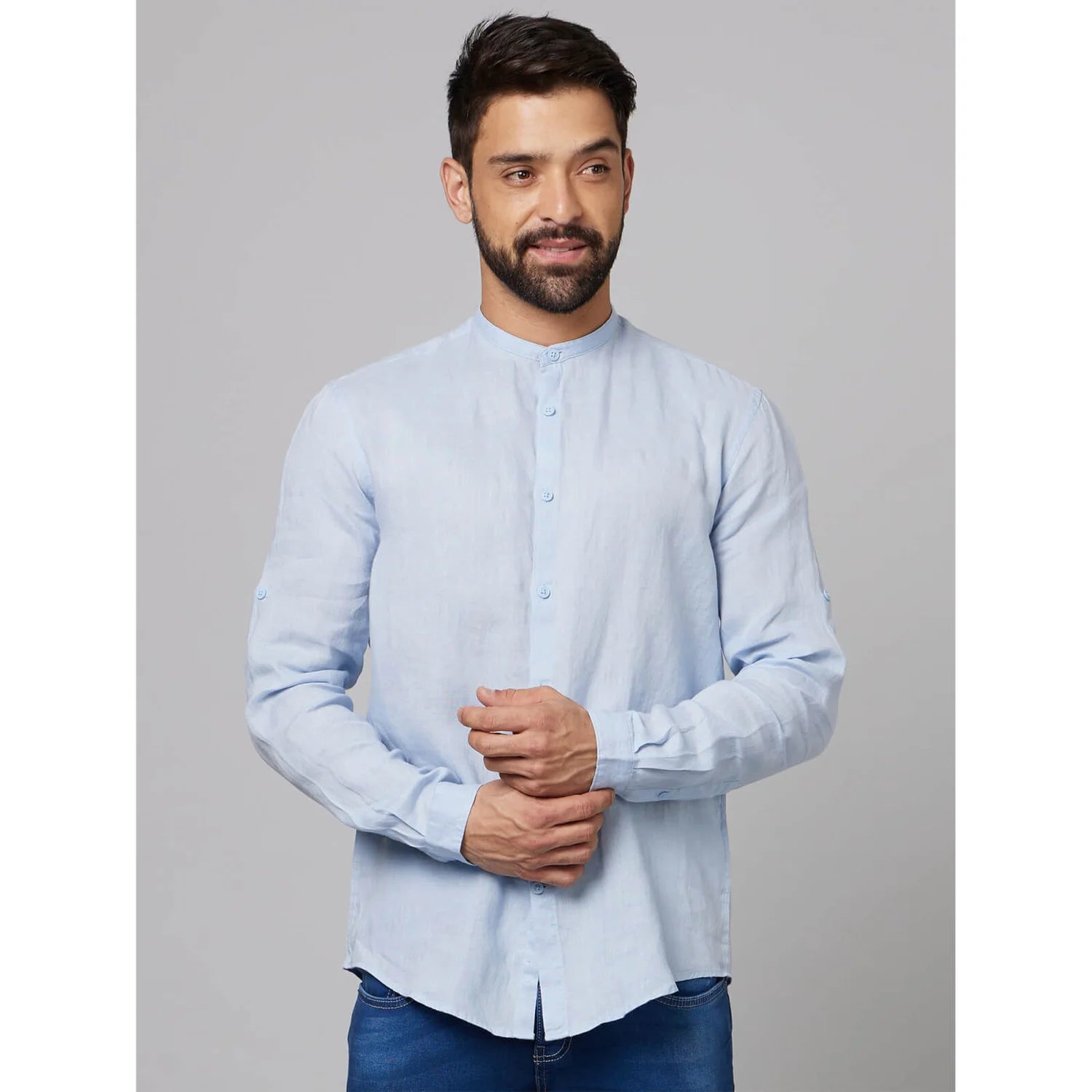 Light Blue Solid Linen Shirt