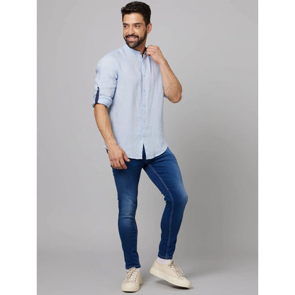 Light Blue Solid Linen Shirt