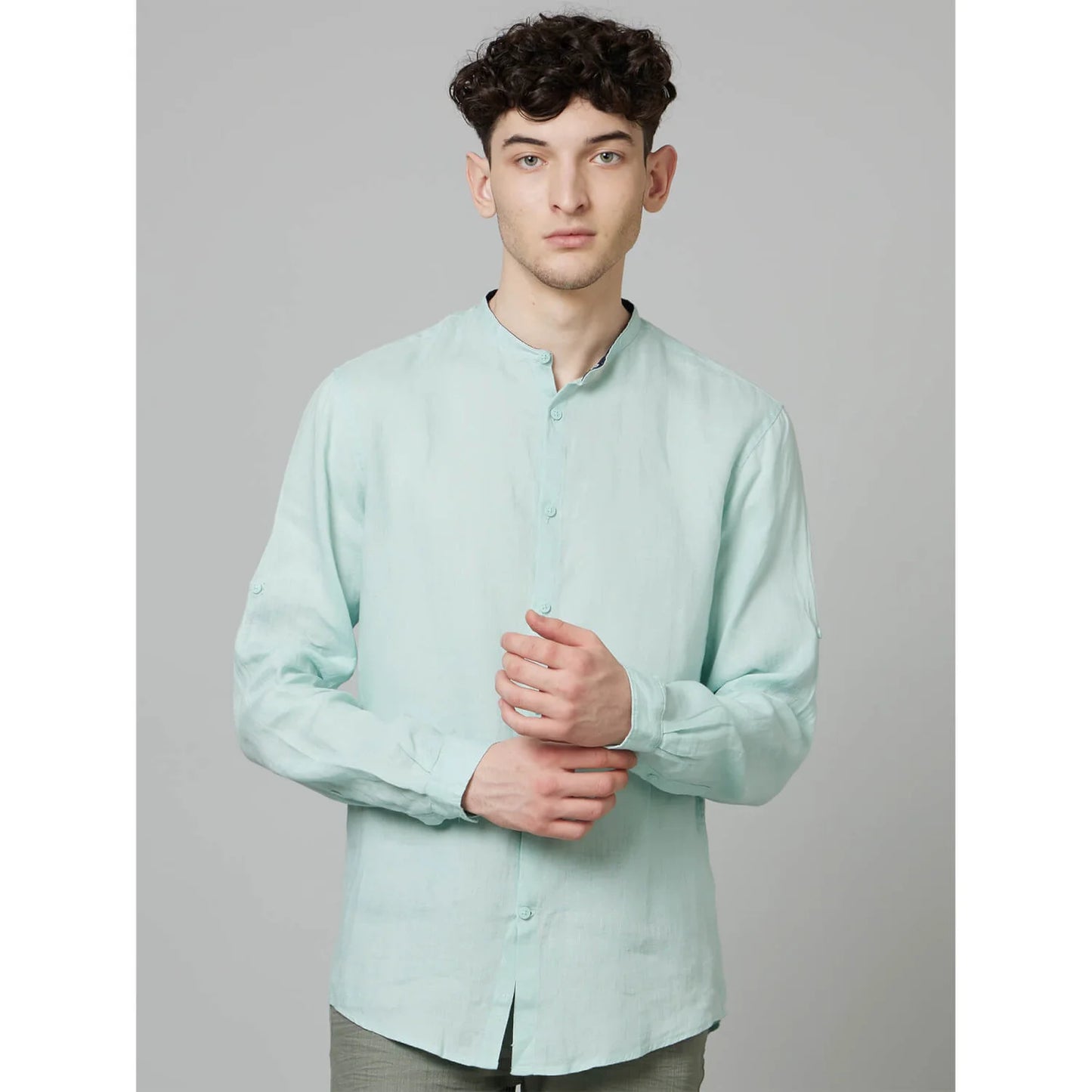 Green Solid Linen Shirt