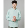 Celio* Solid Slim Fit Linen Green Shirt