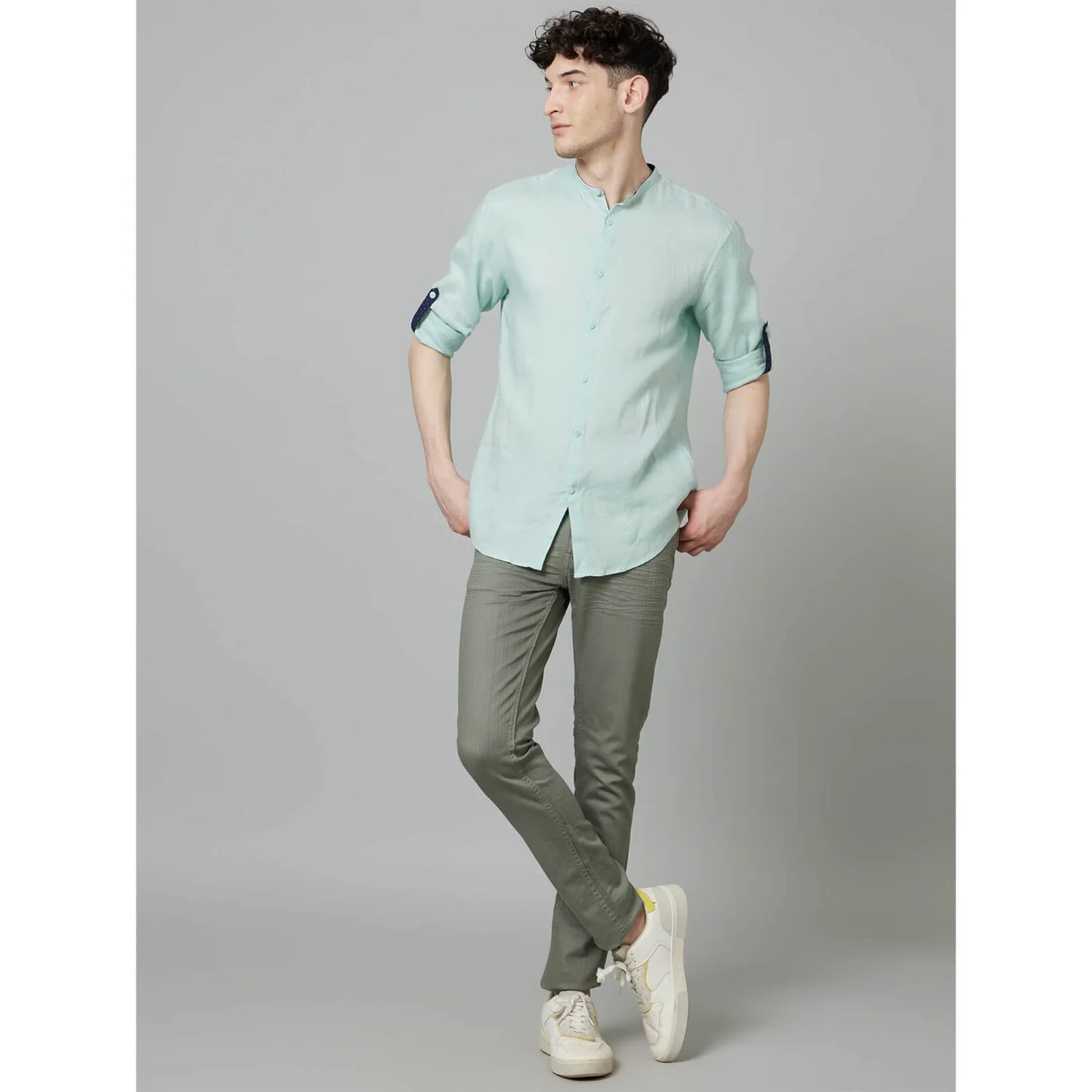 Green Solid Linen Shirt