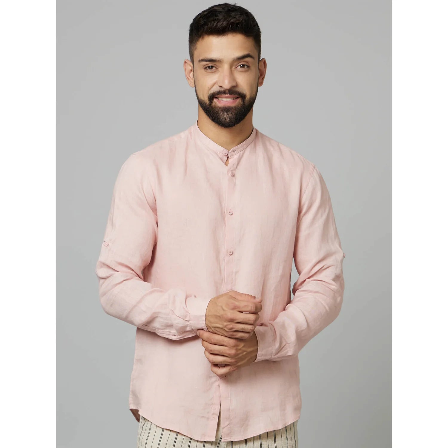 Pink Solid Linen Shirt