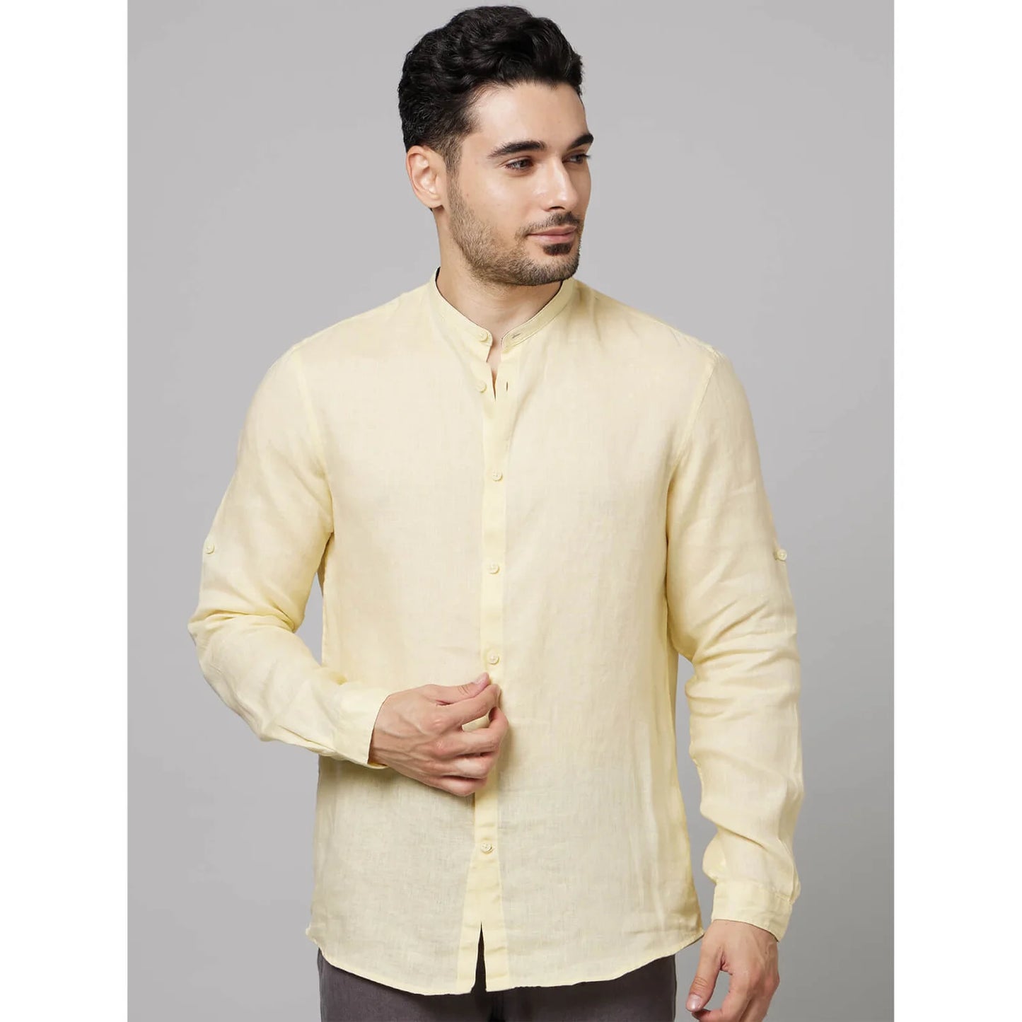 Yellow Solid Linen Shirt