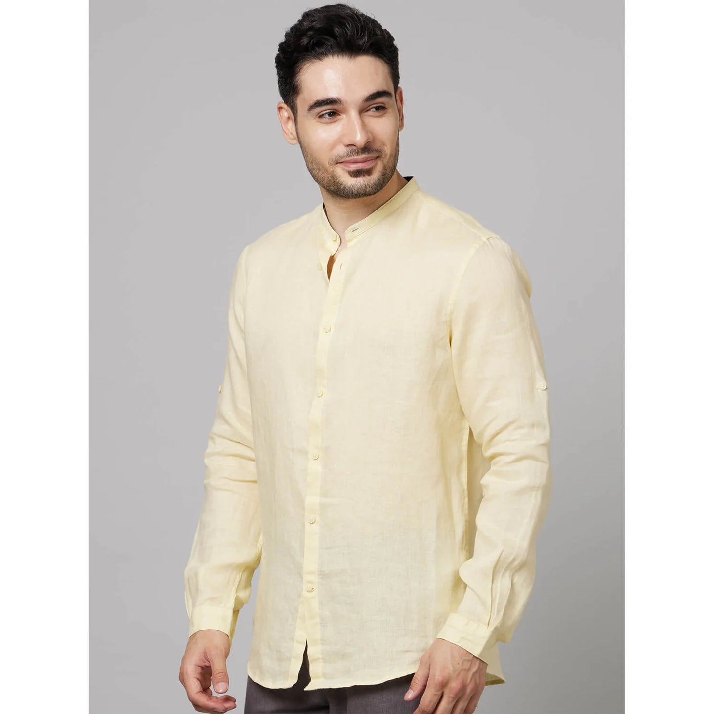 Yellow Solid Linen Shirt