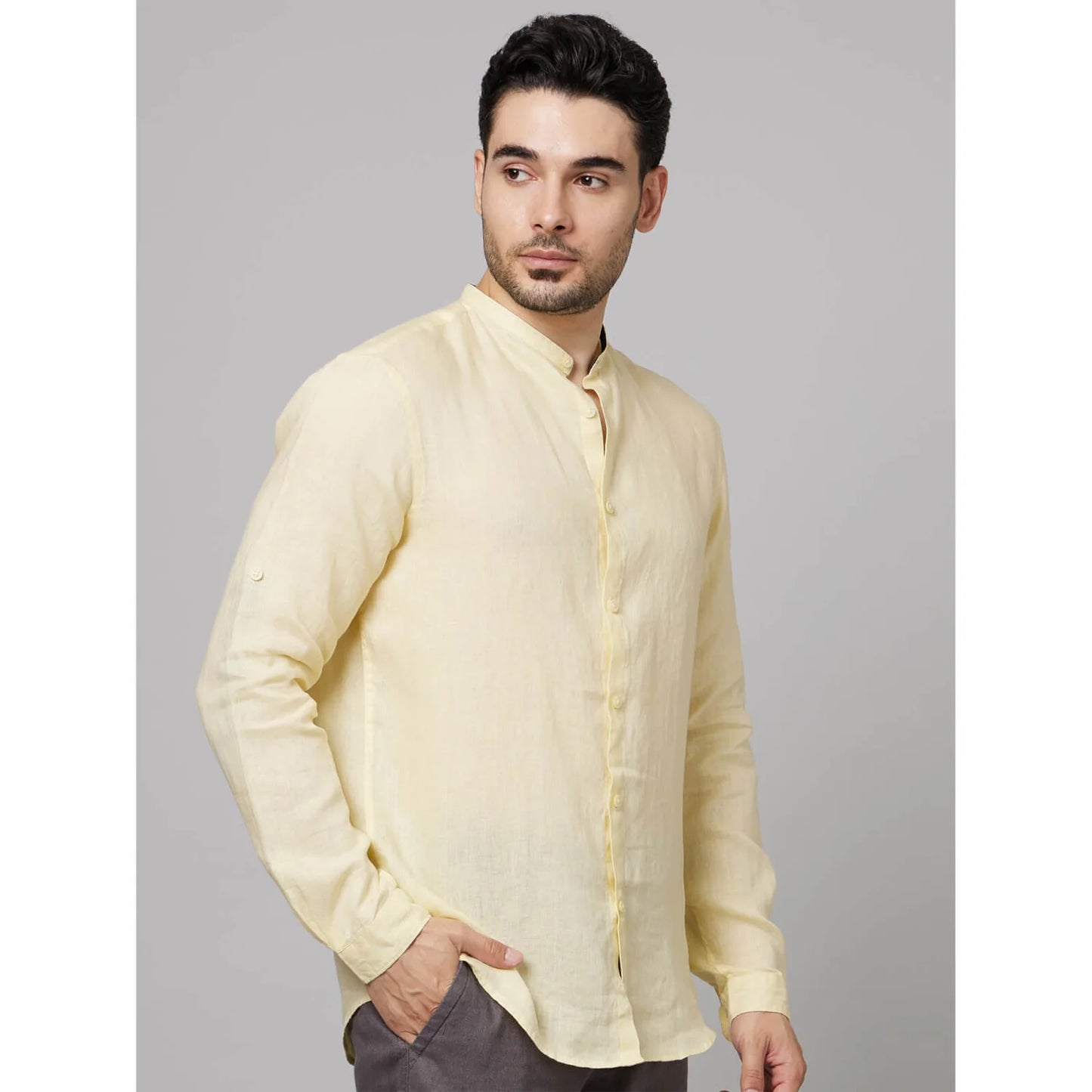 Yellow Solid Linen Shirt