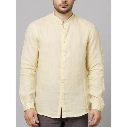 Yellow Solid Linen Shirt