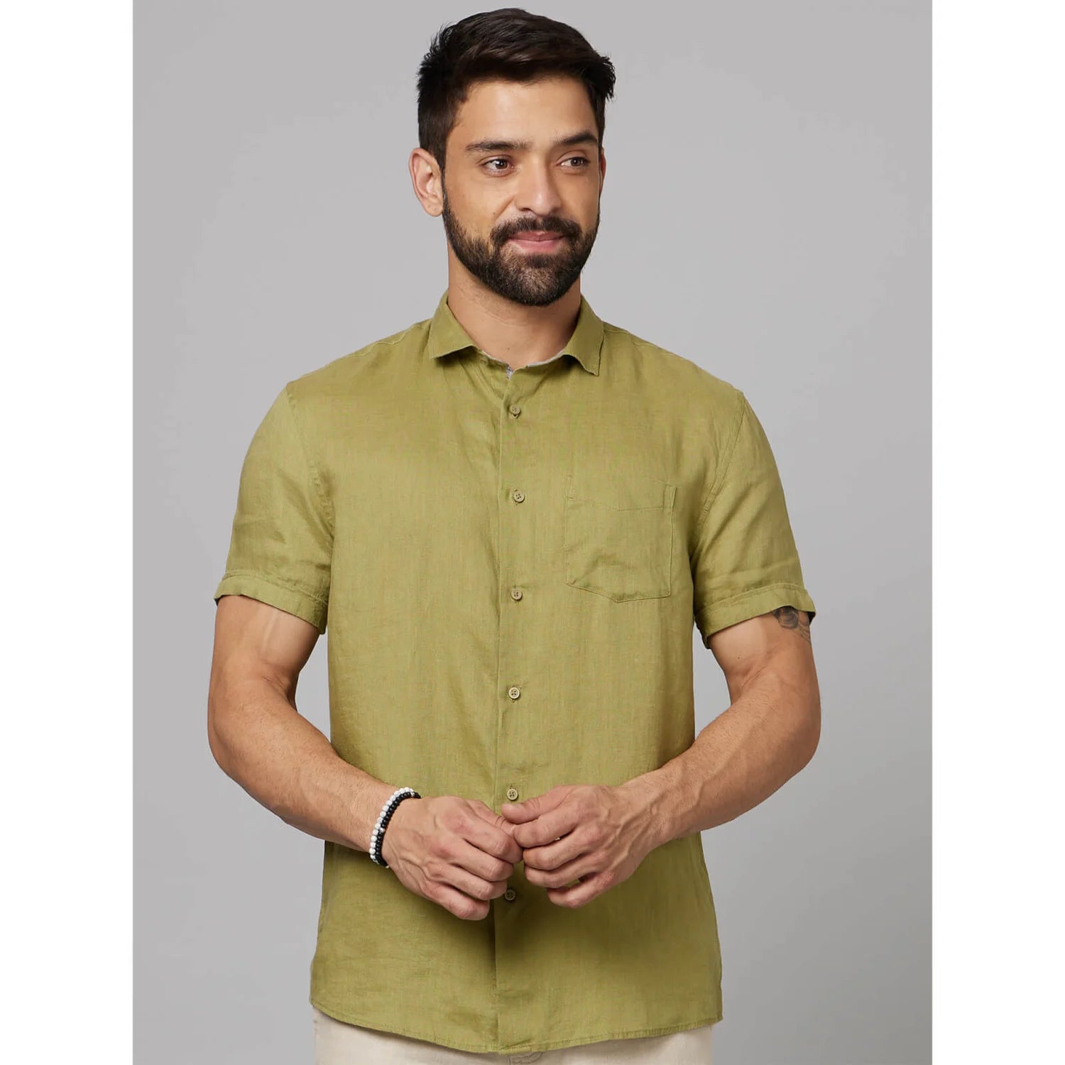 Green Solid Linen Shirt