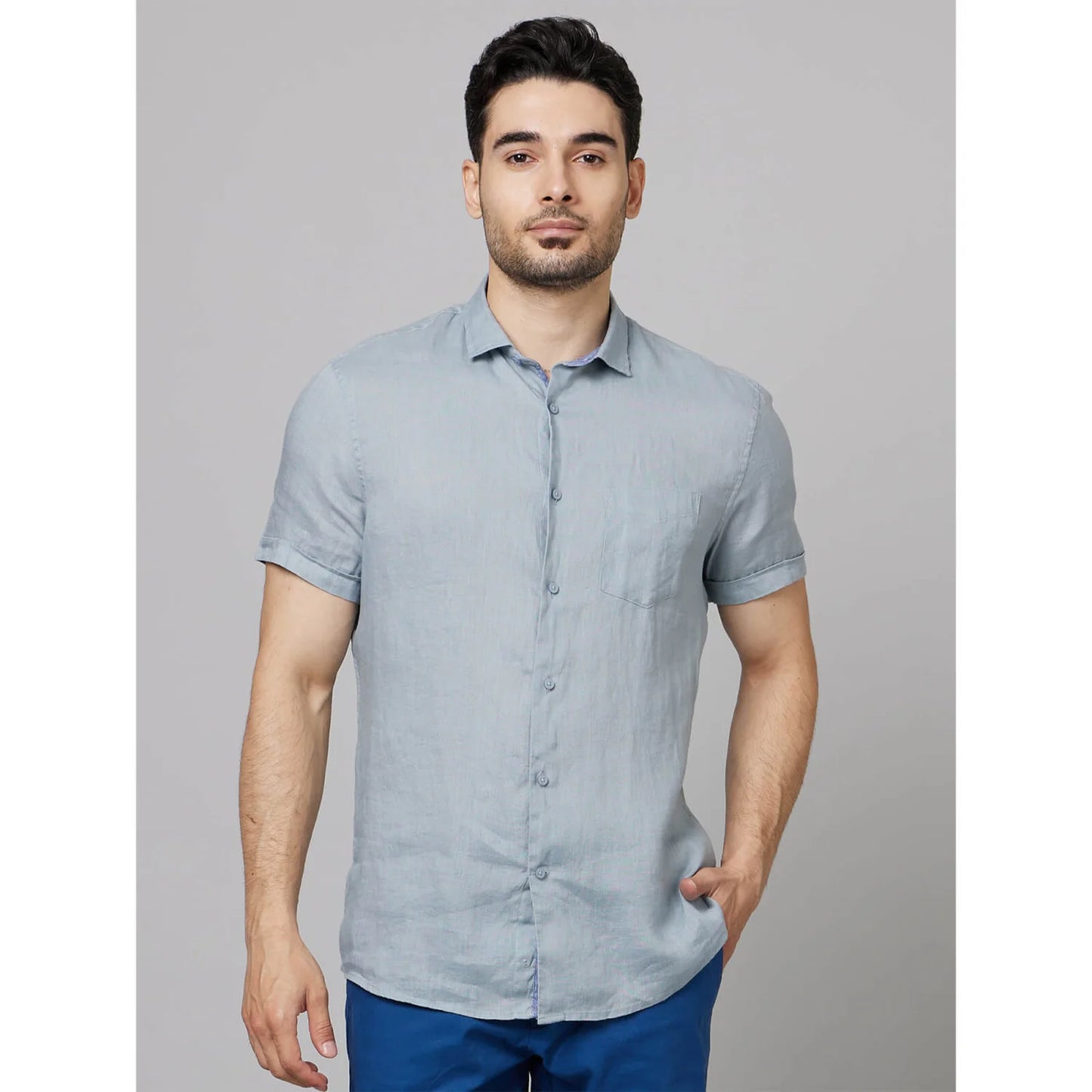 Grey Solid Linen Shirt