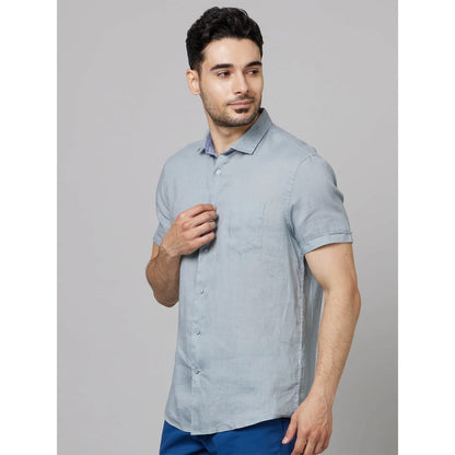 Grey Solid Linen Shirt