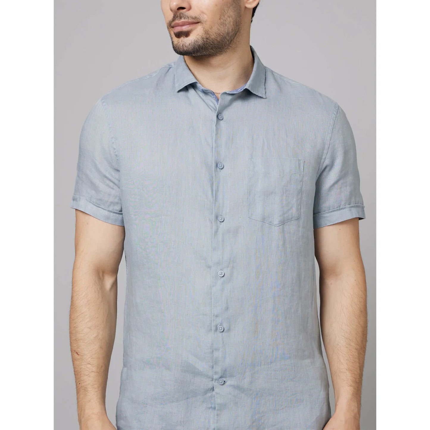 Grey Solid Linen Shirt