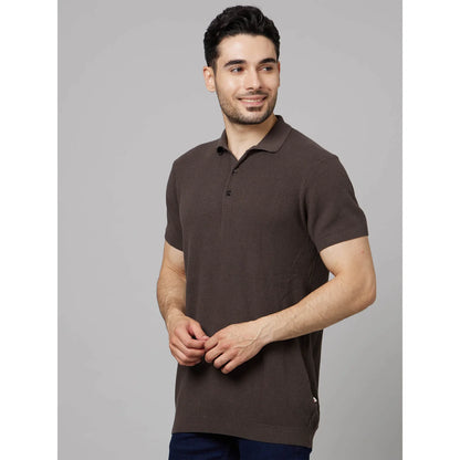 Brown Solid Cotton Polo