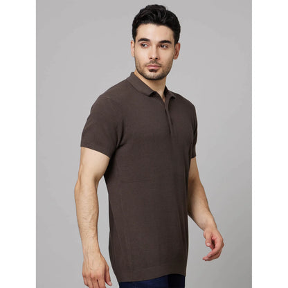 Brown Solid Cotton Polo