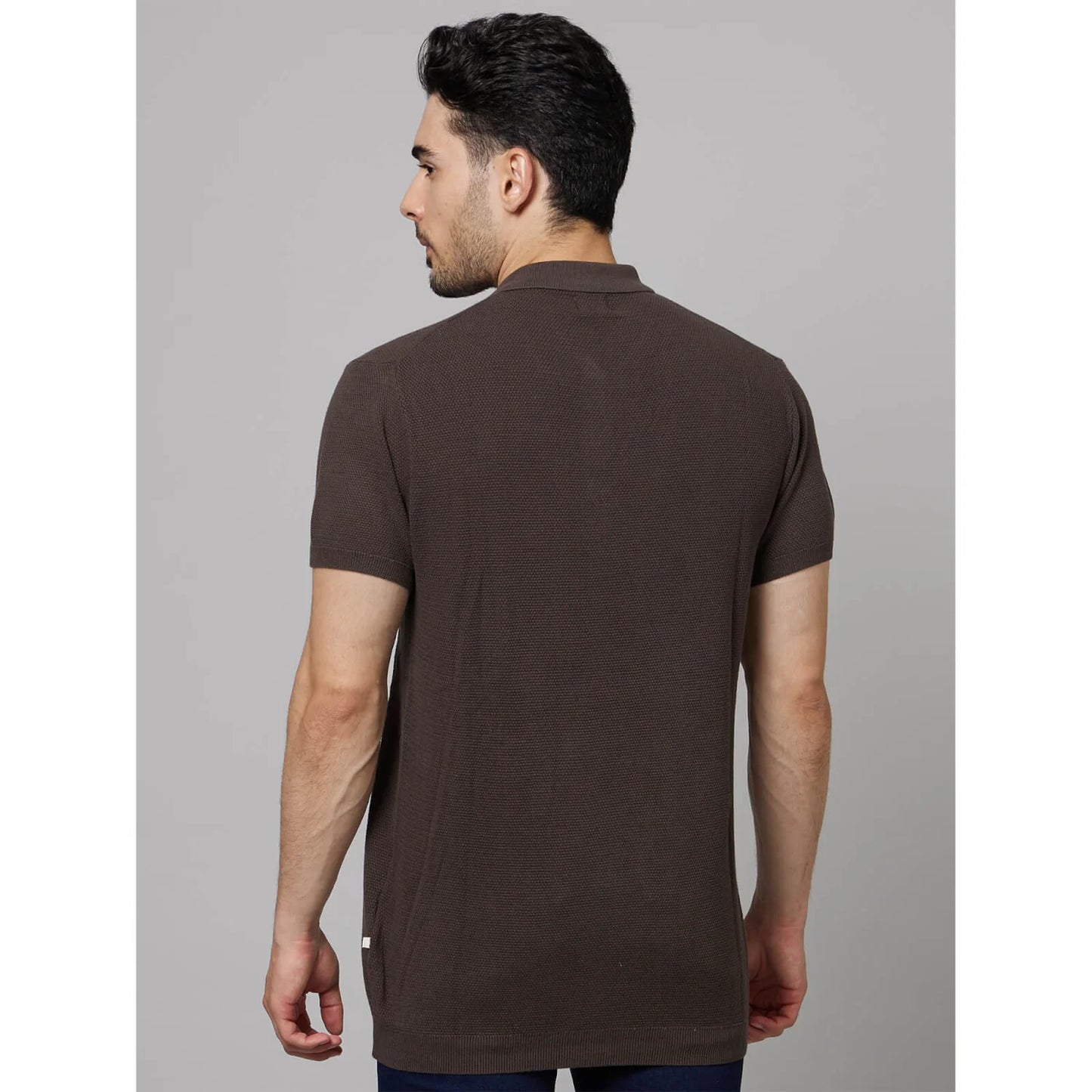 Brown Solid Cotton Polo