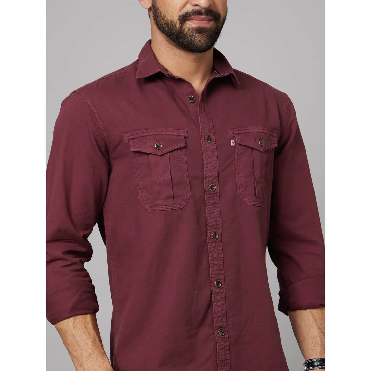 Maroon Solid Cotton Shirt