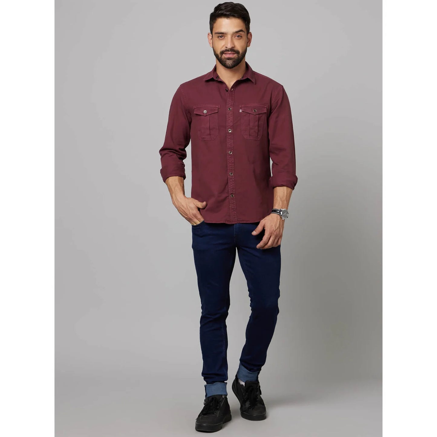 Maroon Solid Cotton Shirt