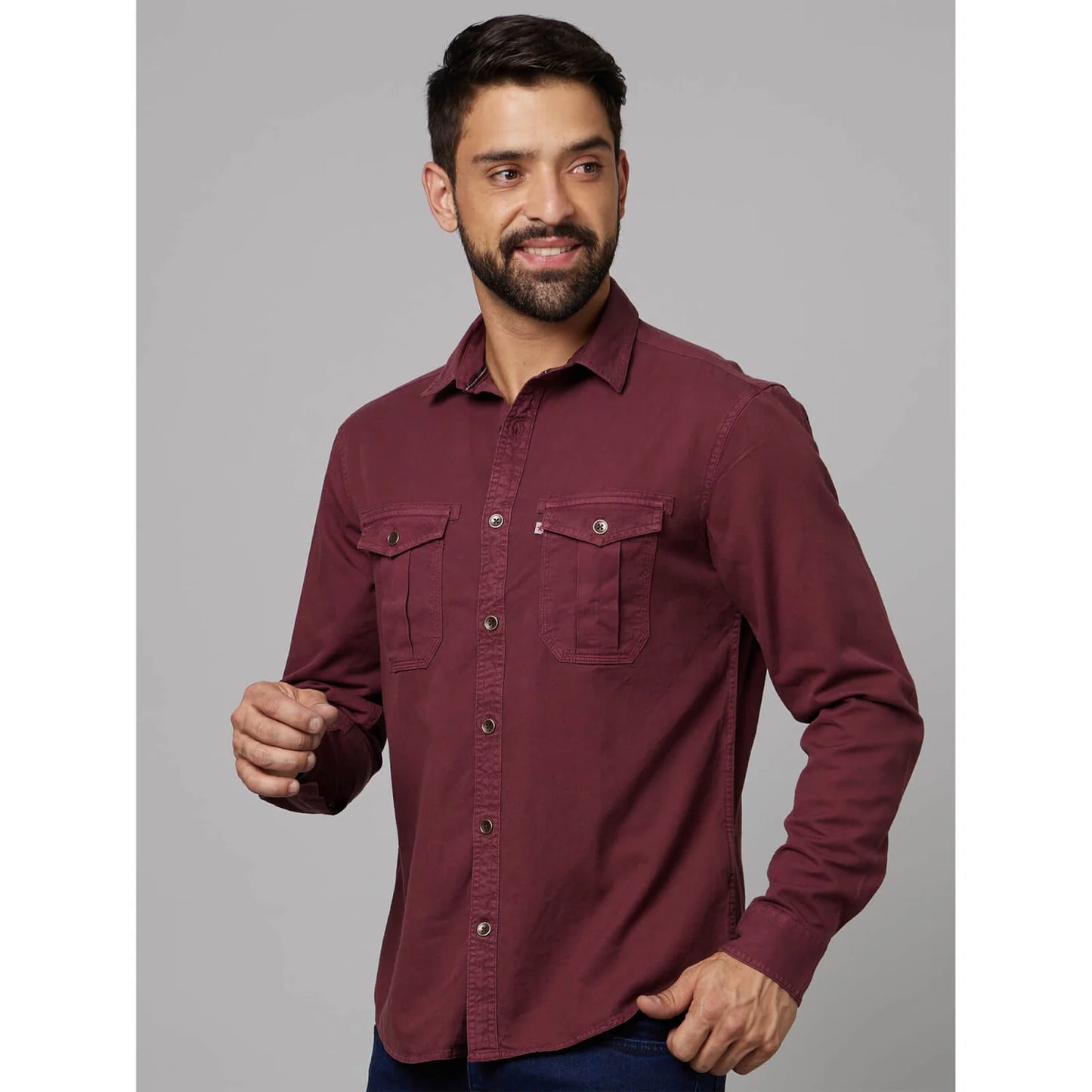 Maroon Solid Cotton Shirt