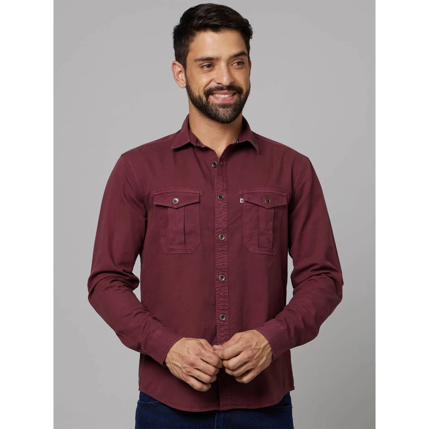 Maroon Solid Cotton Shirt