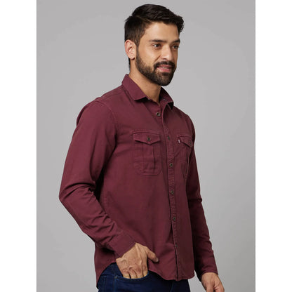 Maroon Solid Cotton Shirt