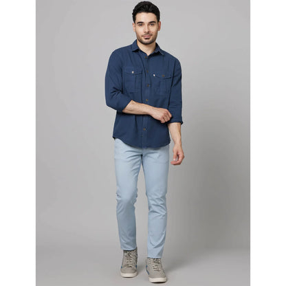 Blue Solid Cotton Shirt