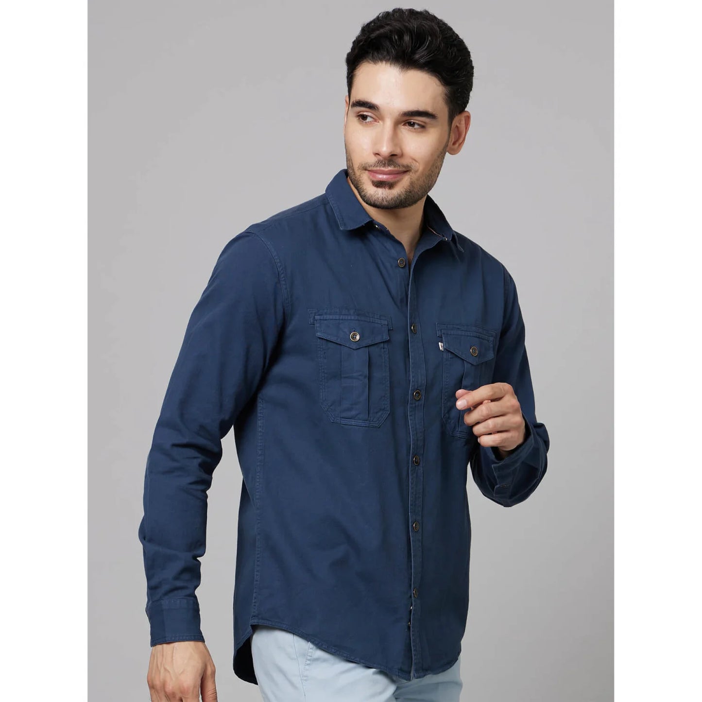 Blue Solid Cotton Shirt