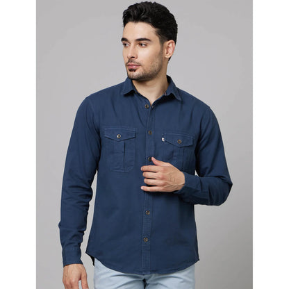 Blue Solid Cotton Shirt