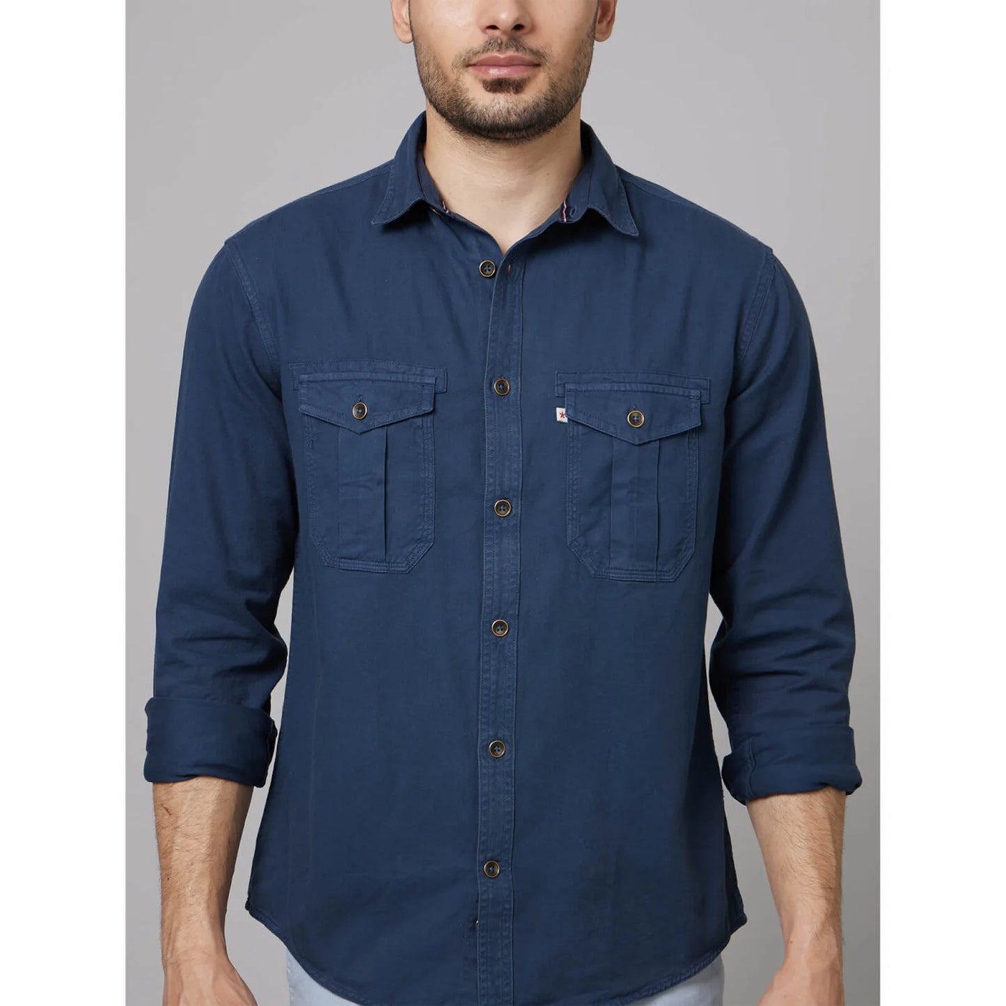 Blue Solid Cotton Shirt