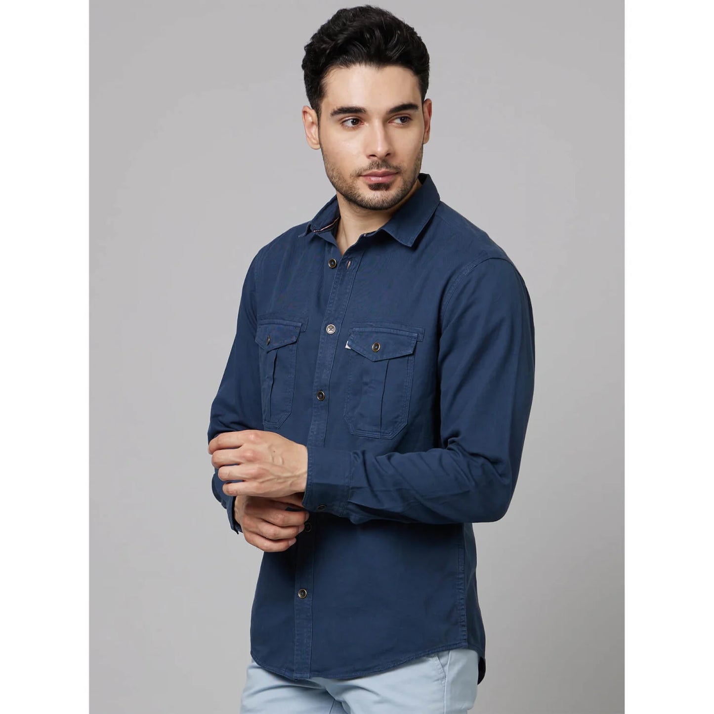 Blue Solid Cotton Shirt