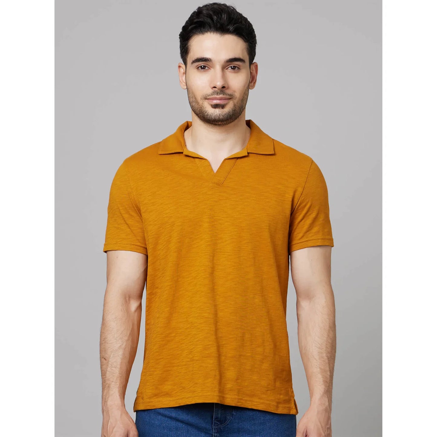 Mustard Solid Cotton Polo