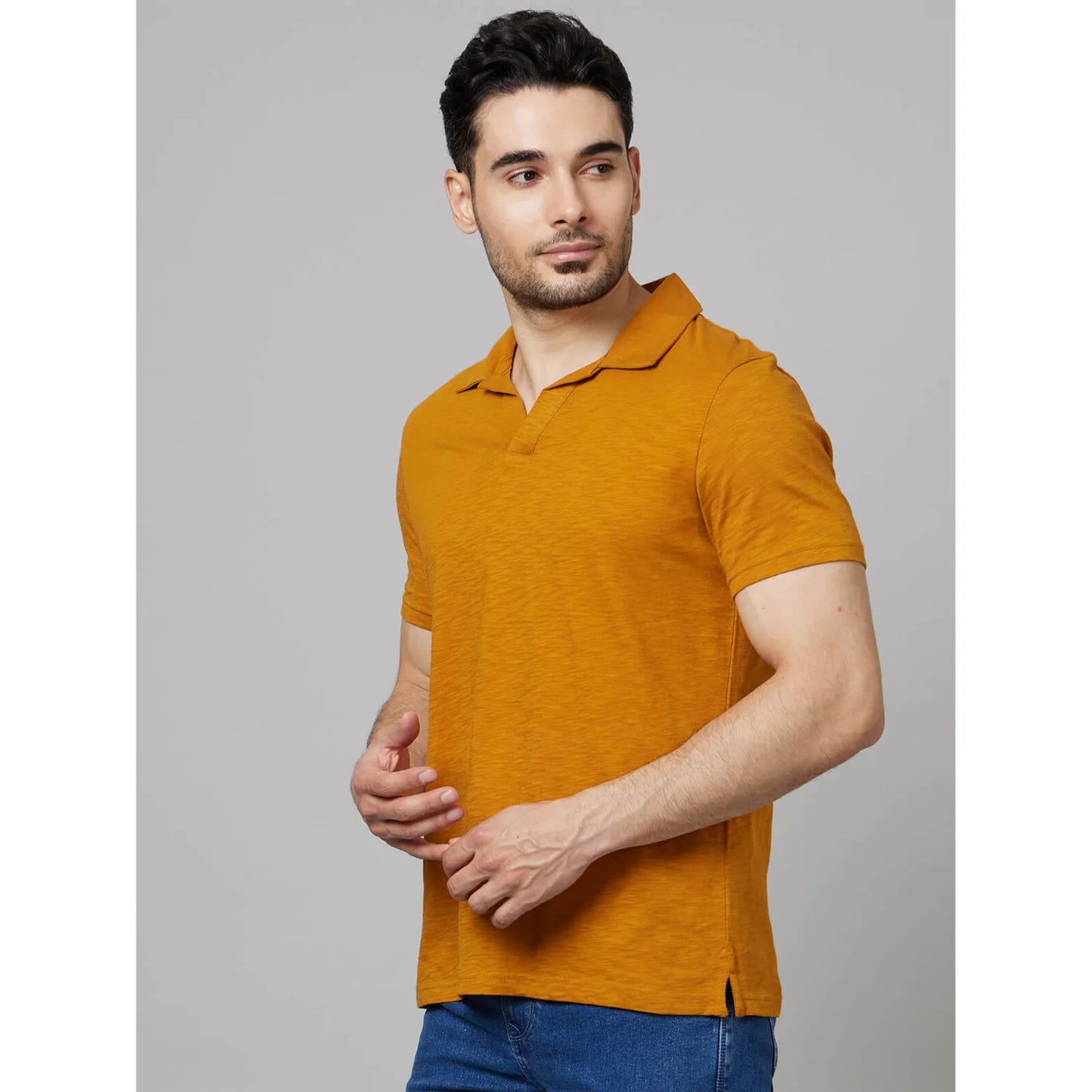 Mustard Solid Cotton Polo