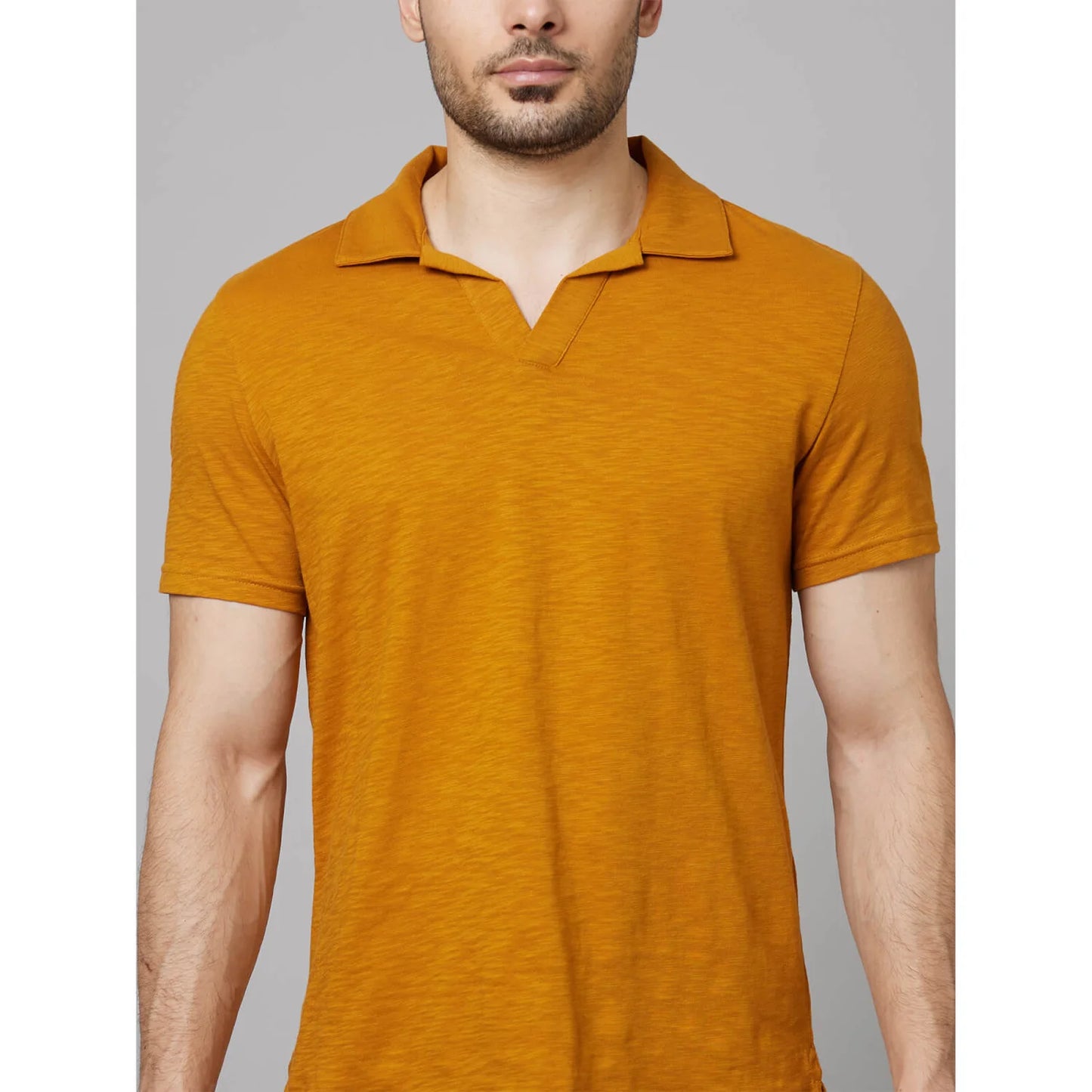 Mustard Solid Cotton Polo