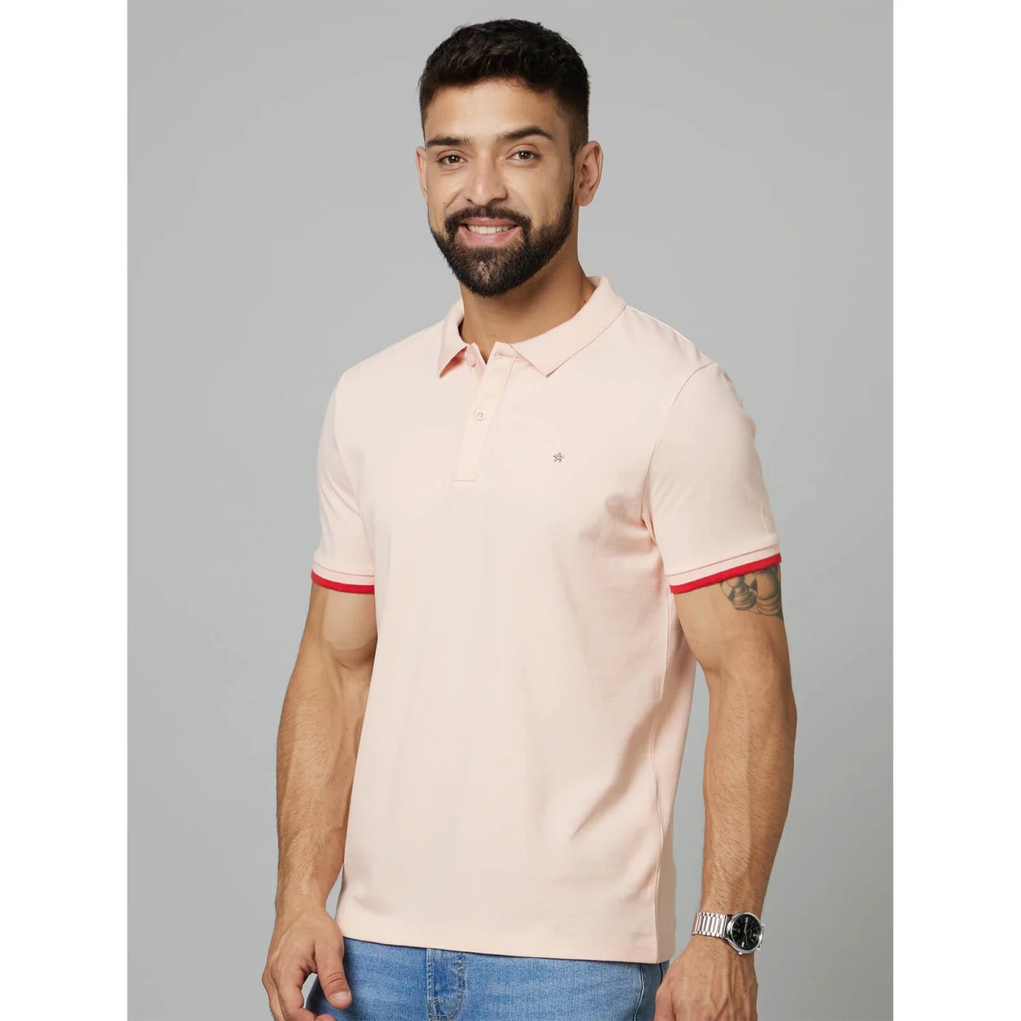 Pink Solid Cotton Polo