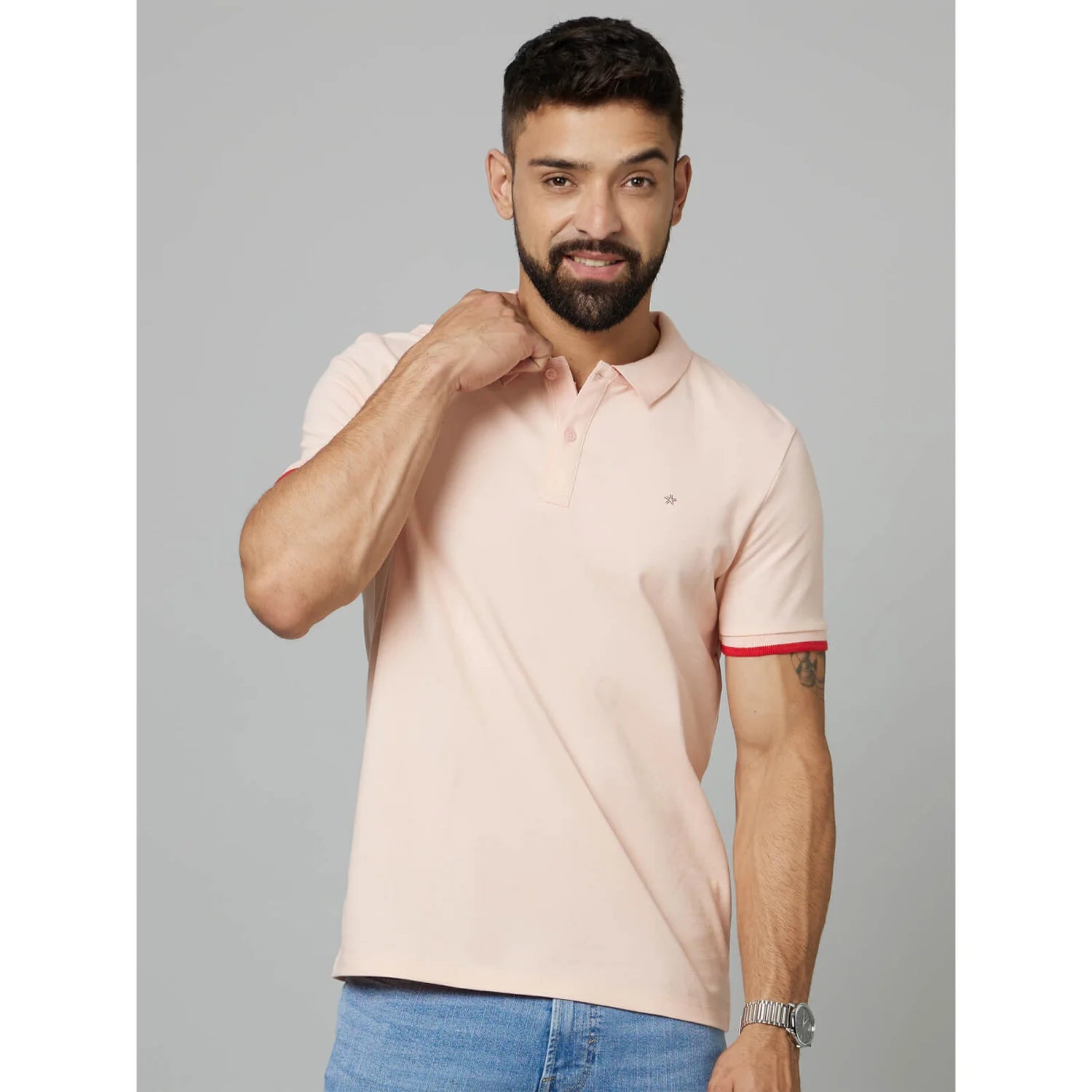 Pink Solid Cotton Polo