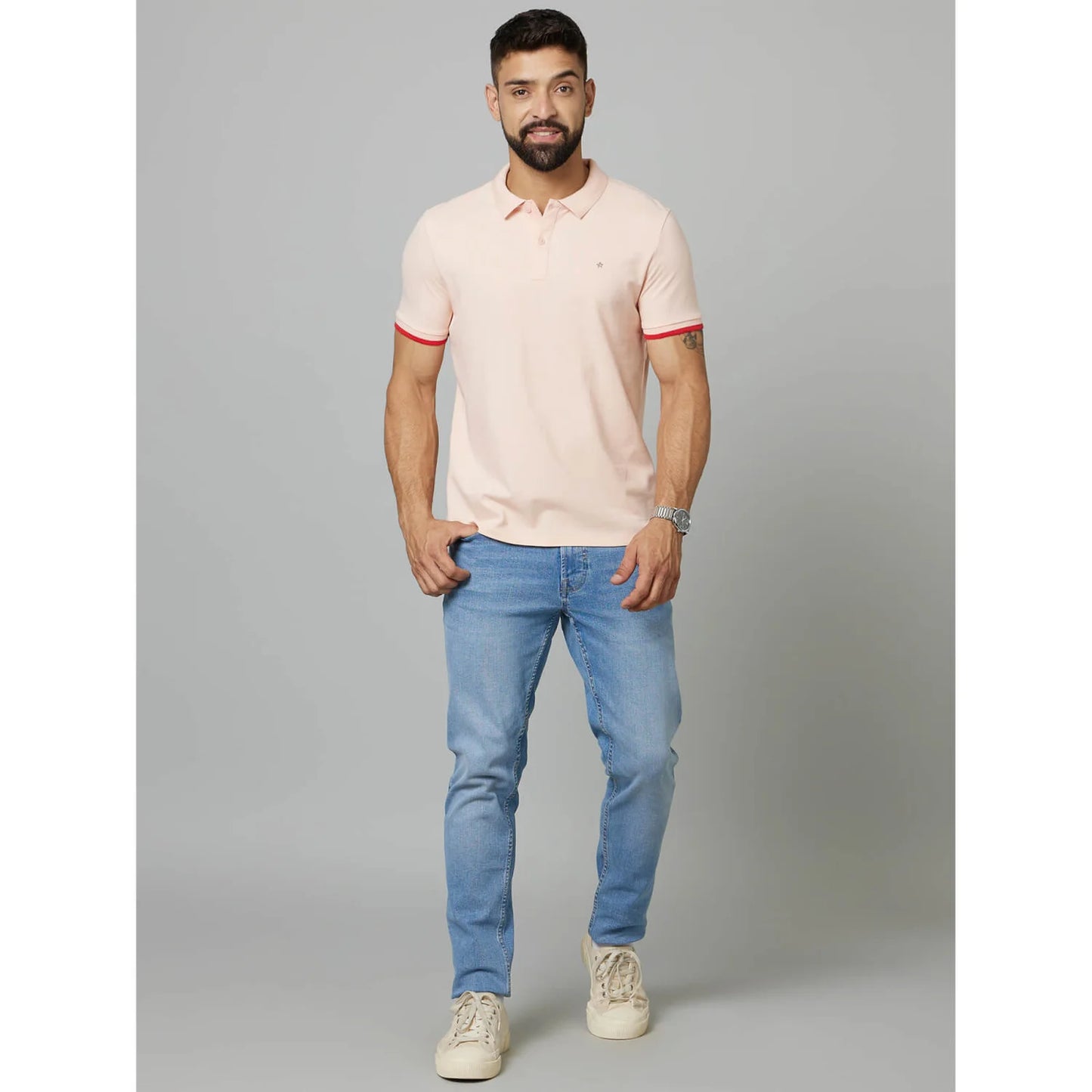 Pink Solid Cotton Polo