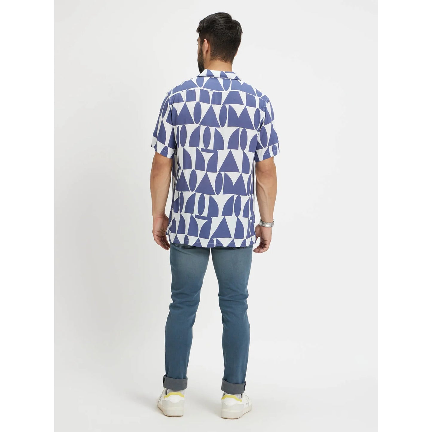 Navy Blue Geometric Printed Viscose Shirt