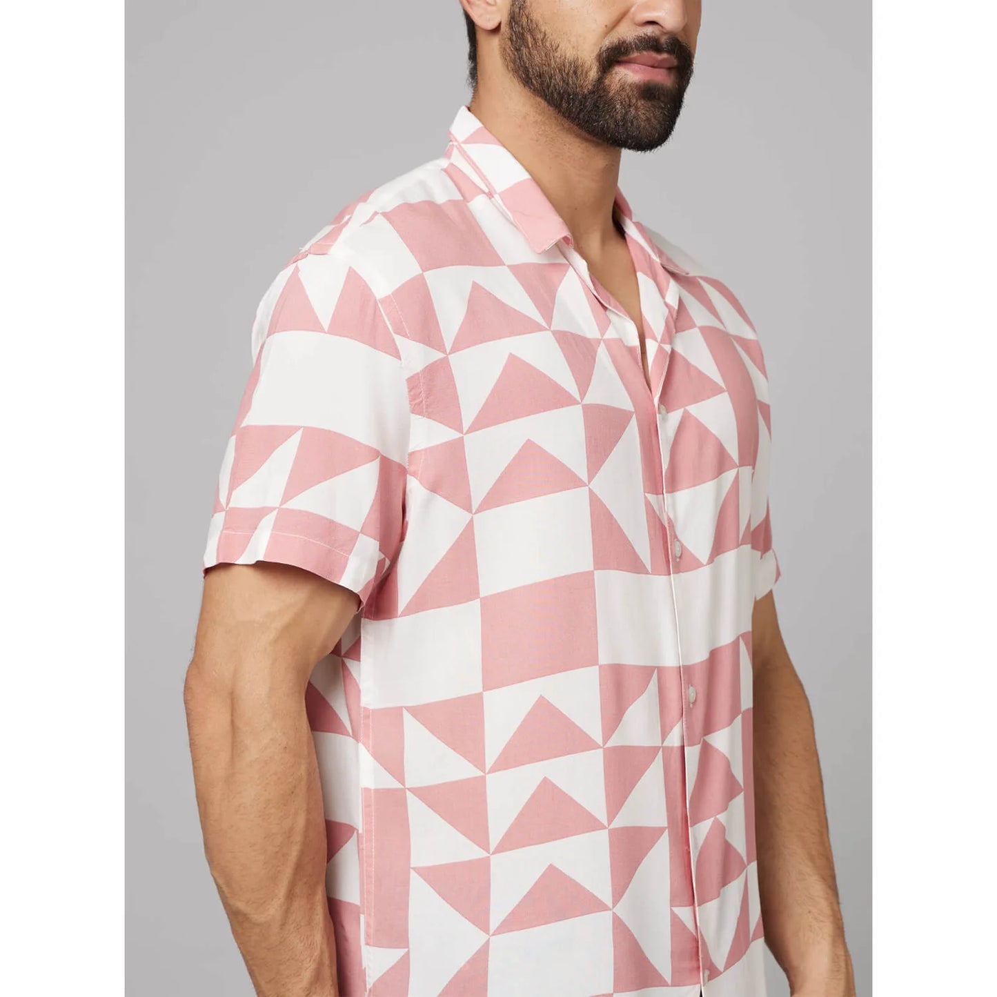 Pink Geometric Printed Viscose Shirt