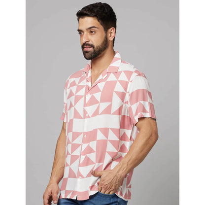 Pink Geometric Printed Viscose Shirt