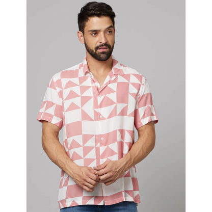 Pink Geometric Printed Viscose Shirt