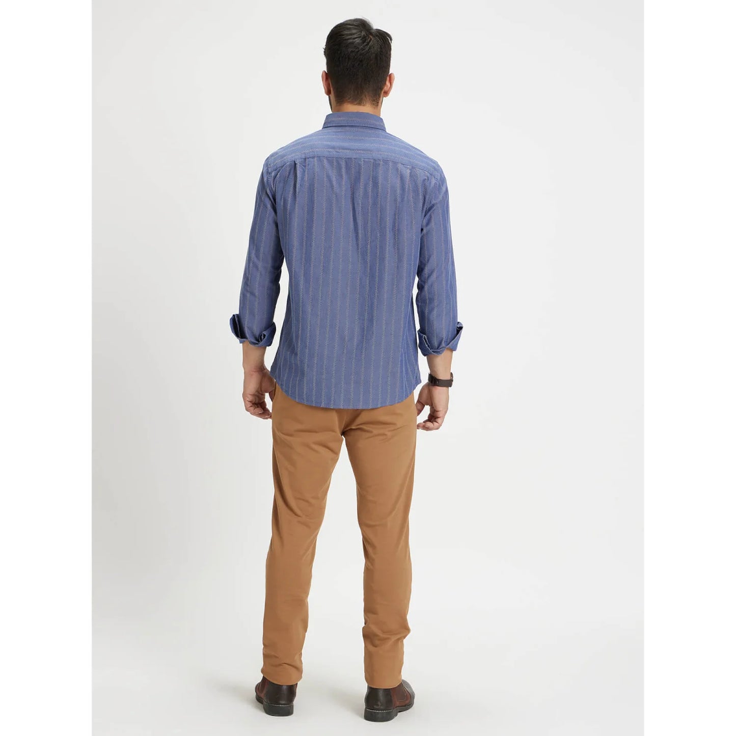 Blue Striped Cotton-Linen-Blend Shirt